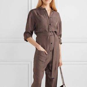 Tibi NWT Walden Belted Checked Cupro Jumpsuit - Brown